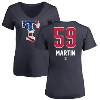 Women's Texas Rangers Brett Martin Navy Name and Number Banner Wave V-Neck T-Shirt