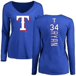Women's Texas Rangers Nolan Ryan Royal Backer Slim Fit Long Sleeve T-Shirt